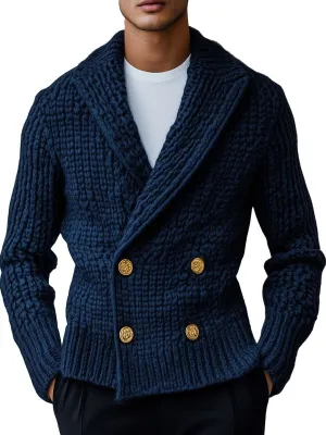 【24-hour shipping】Men's Lapel Double Breasted Solid Color Knit Cardigan