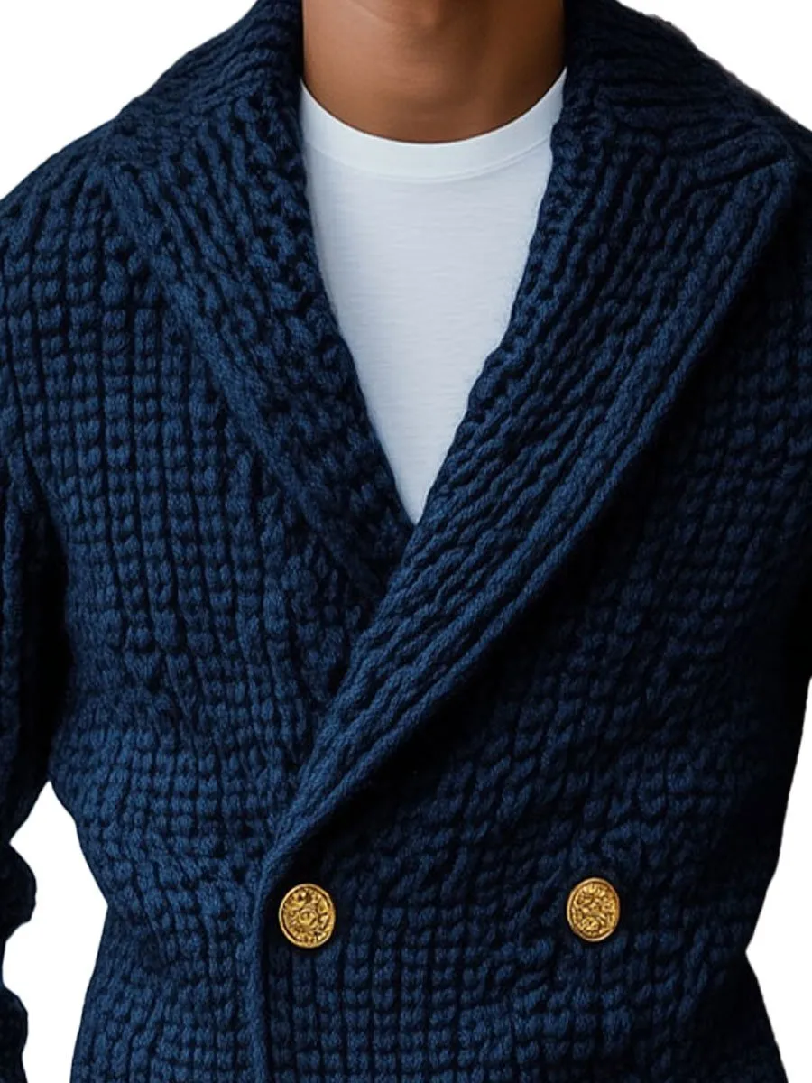 【24-hour shipping】Men's Lapel Double Breasted Solid Color Knit Cardigan