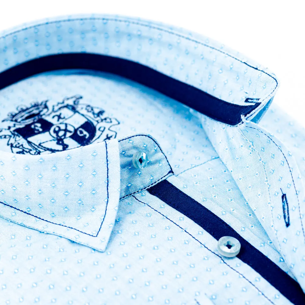 Aqua Jacquard Button Down Shirt W/Pocket