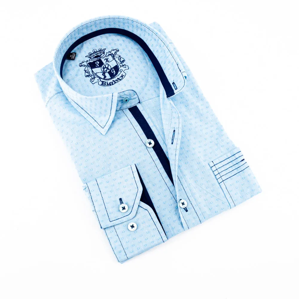 Aqua Jacquard Button Down Shirt W/Pocket