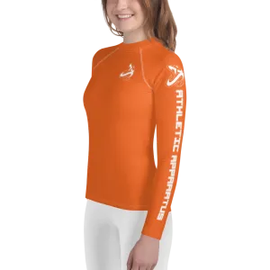 Athletic Apparatus Orange White logo White stitch Youth Rash Guard
