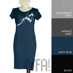Bird and Plum Blossoms Bamboo T-Shirt Dress | Made to Order