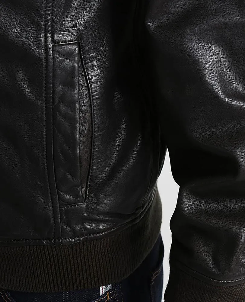Black Hooded Leather Jacket