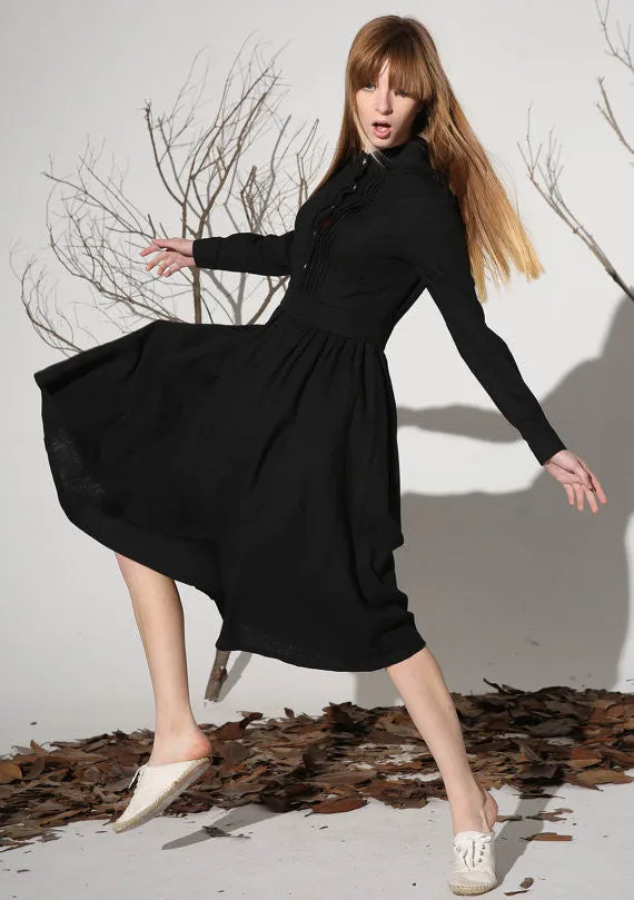 Black linen shirt dress 1163