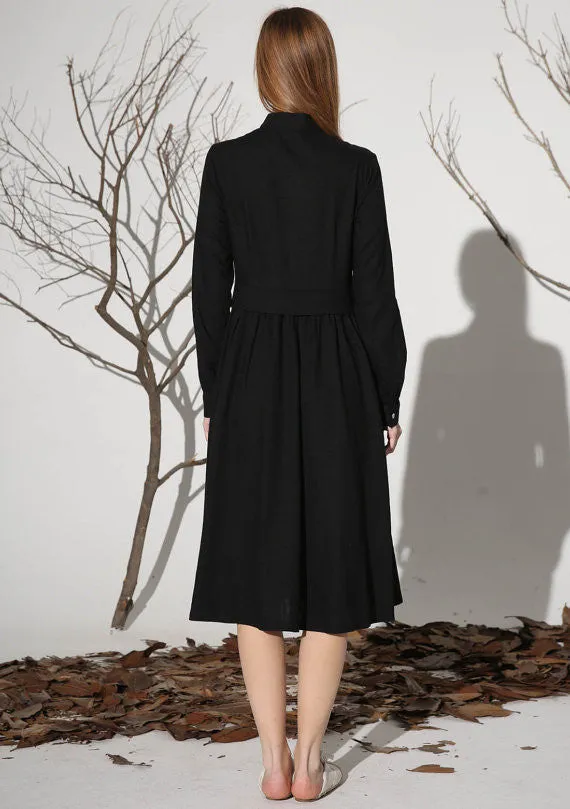 Black linen shirt dress 1163