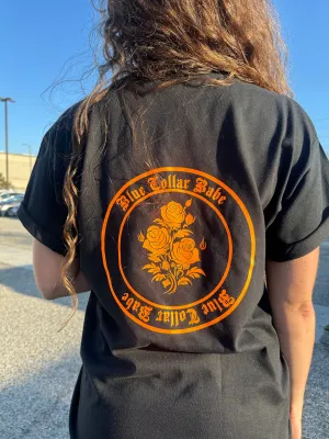 Blue Collar Babe Tee-Black with Orange Print