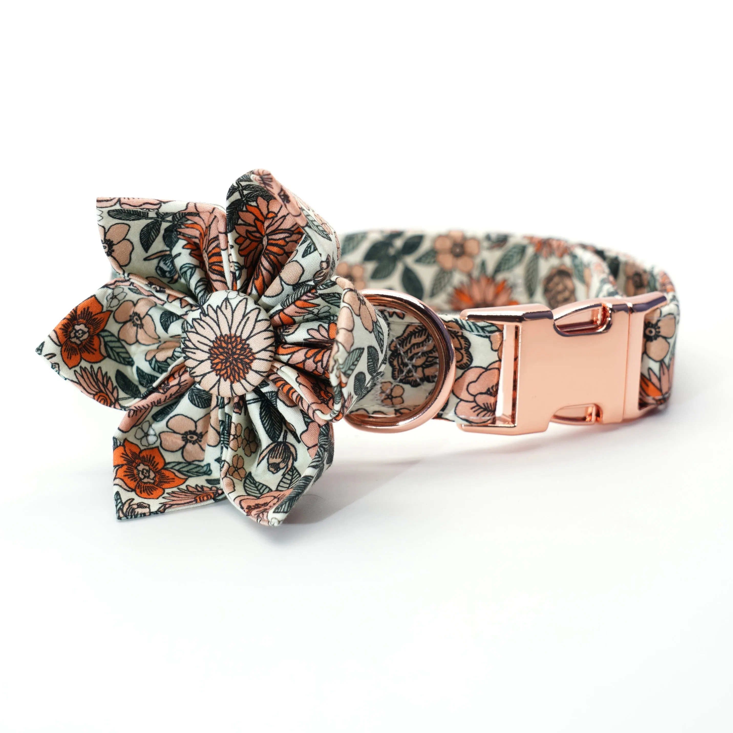 Boho Floral Set: Personalized Flower Collar/Bow collar, Harness, Leash, Poopbag, And Bandana.
