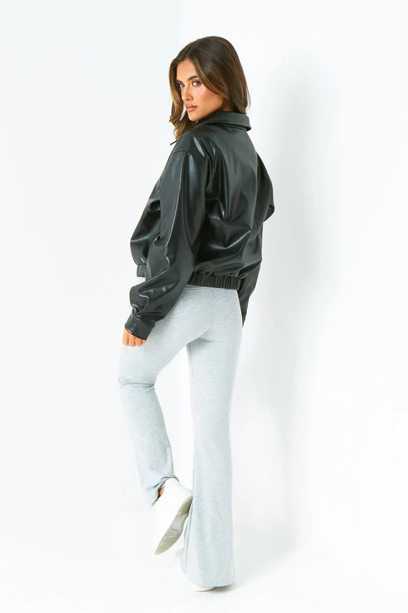 Bronte Black Faux Leather Bomber Jacket