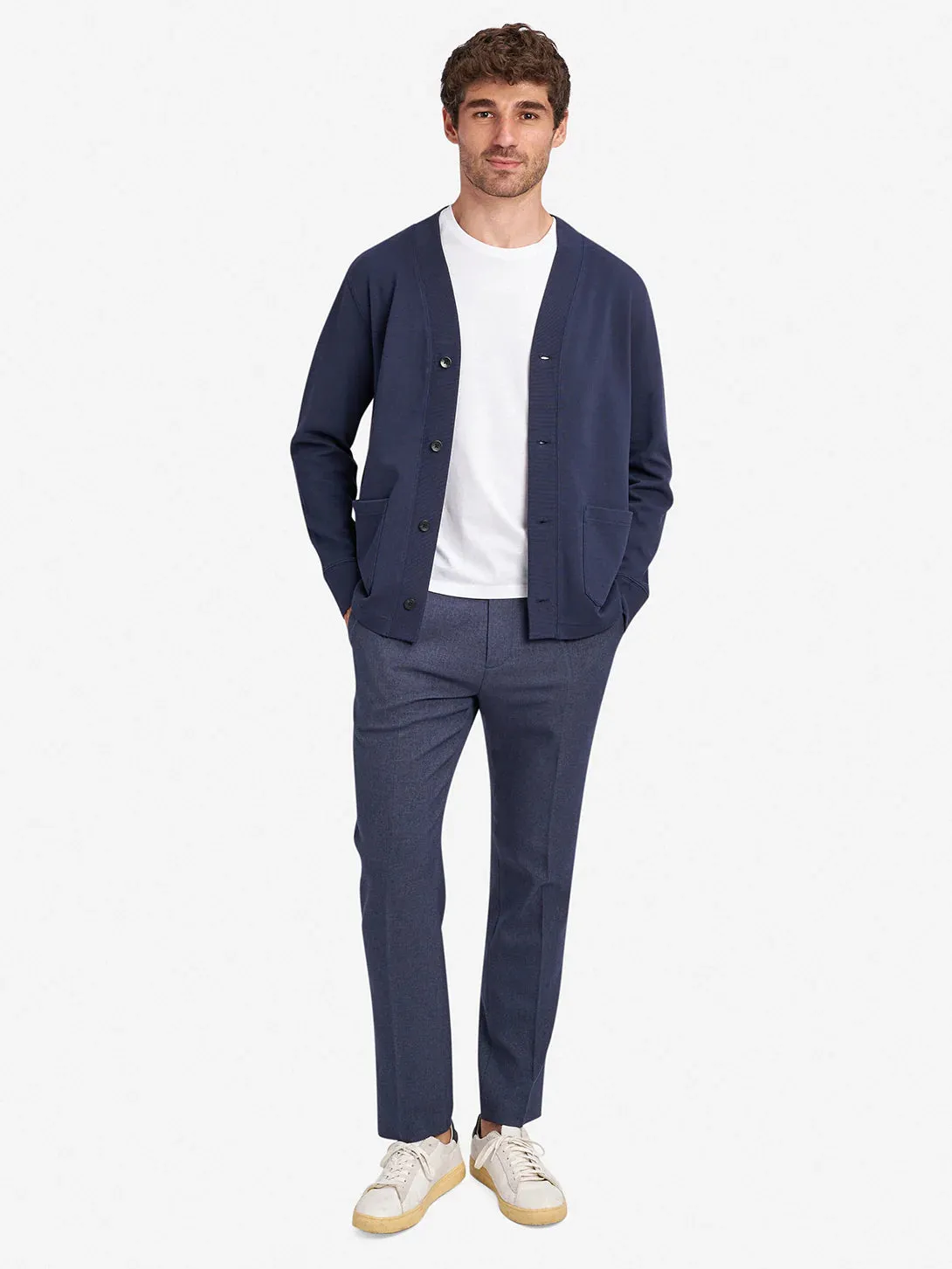 Byron Pique Knit Cardigan - Navy