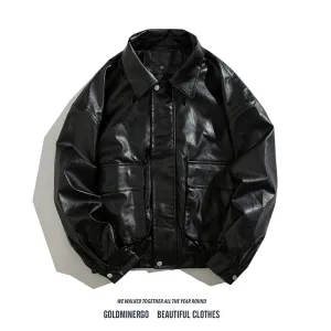 Casual Versatile Handsome Oversize Lapel Leather Jacket