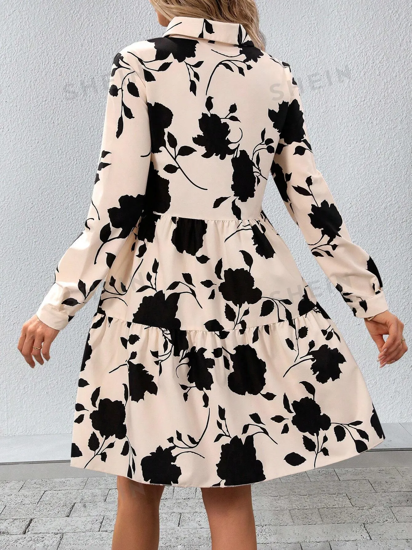 Clasi Floral Print Patchwork Button-Up Shirt Dress