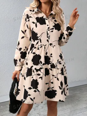 Clasi Floral Print Patchwork Button-Up Shirt Dress