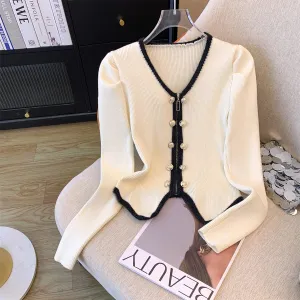 Color Blocking V-neck Zipped Cardigan