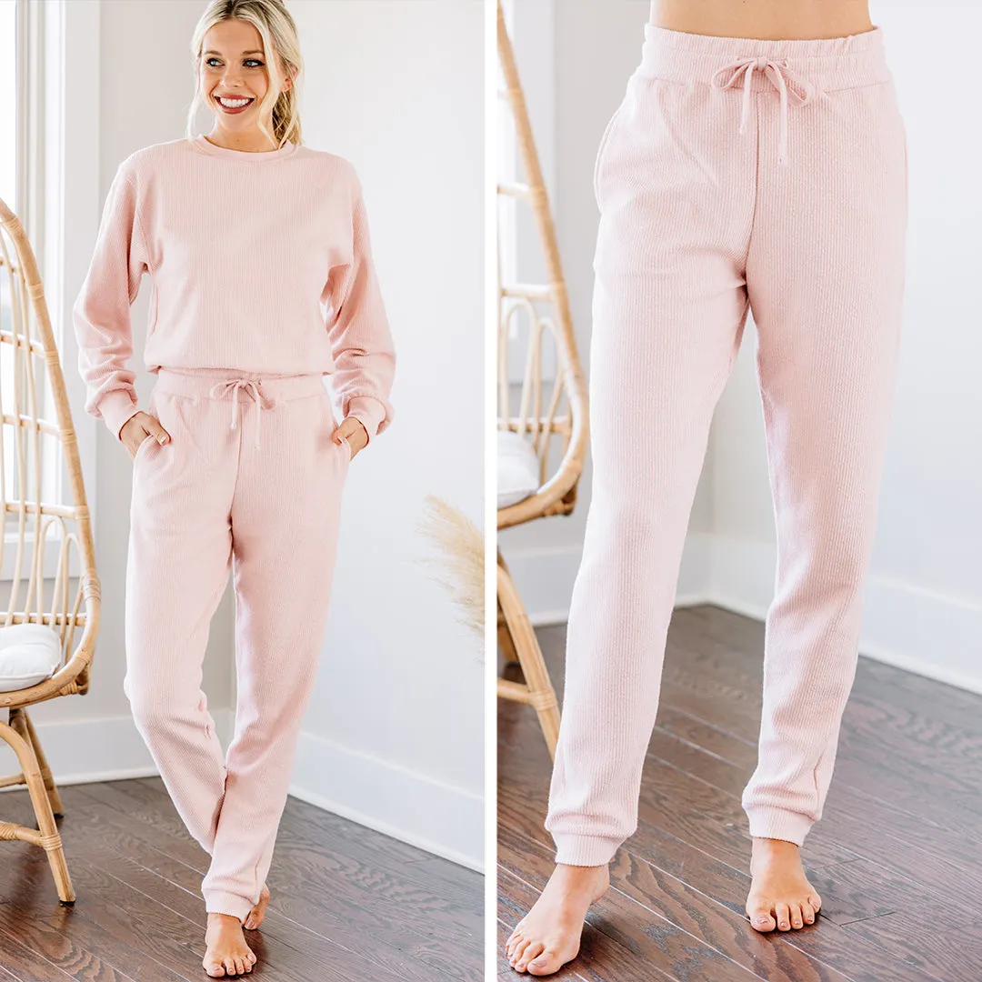 Couldn't Ask For More Blush Pink Ribbed Joggers