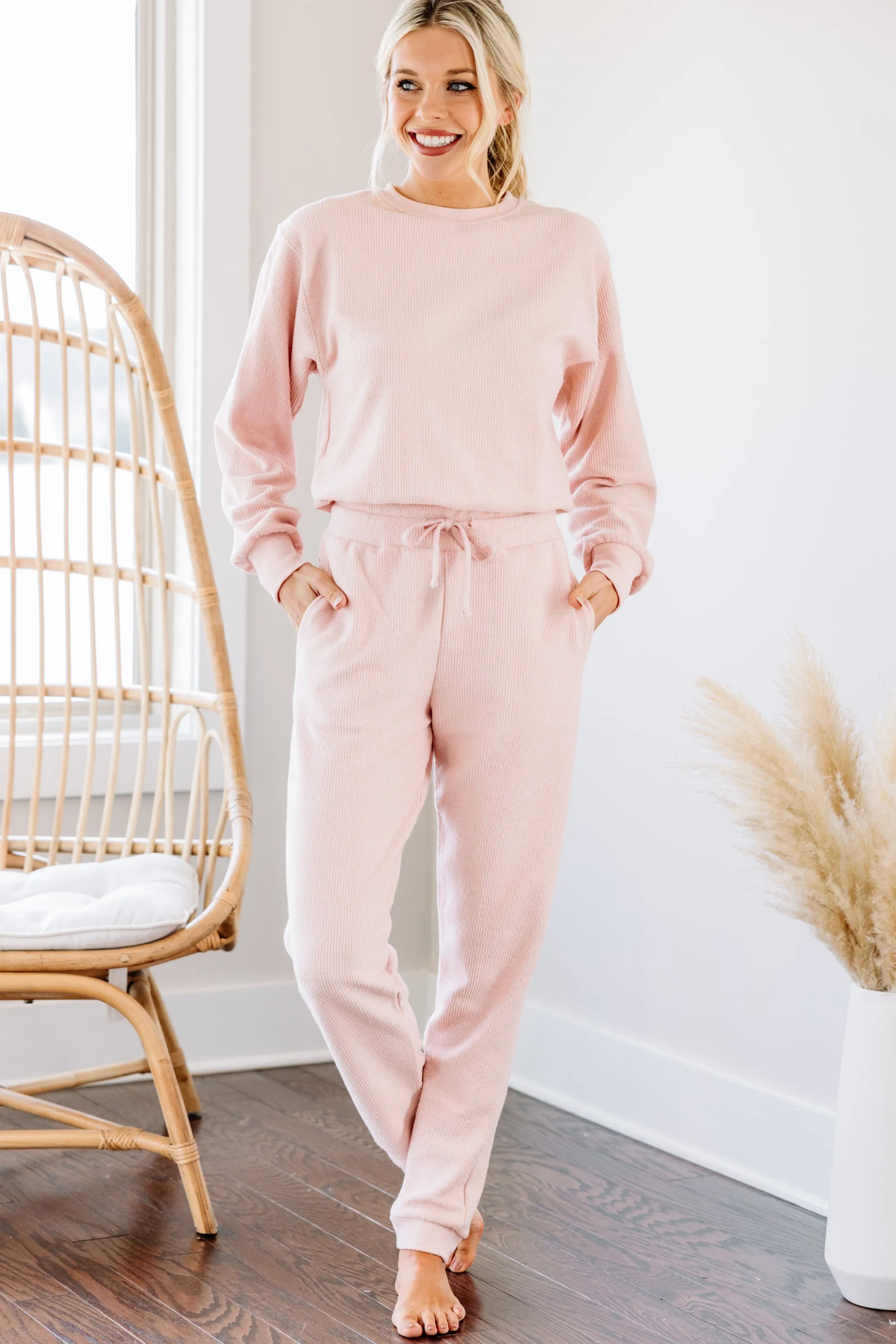 Couldn't Ask For More Blush Pink Ribbed Joggers