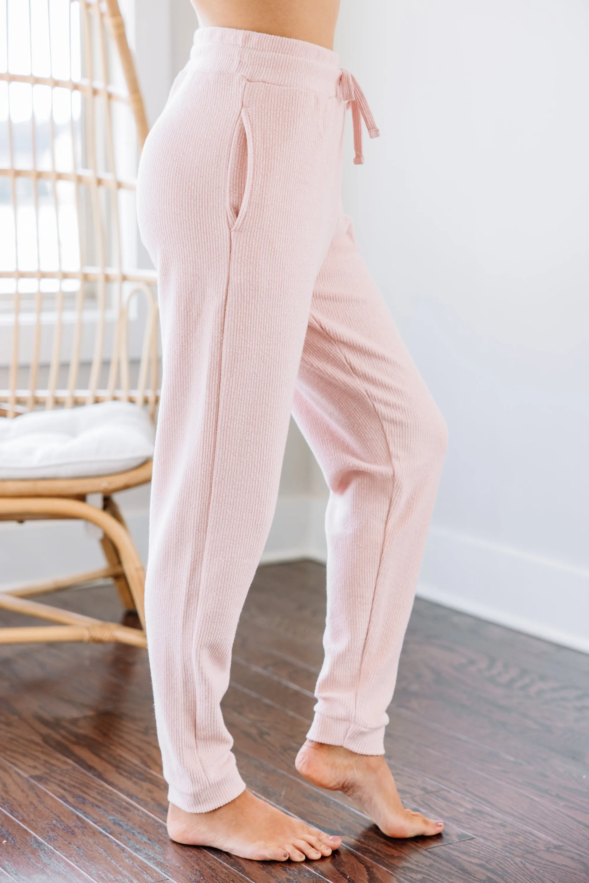 Couldn't Ask For More Blush Pink Ribbed Joggers