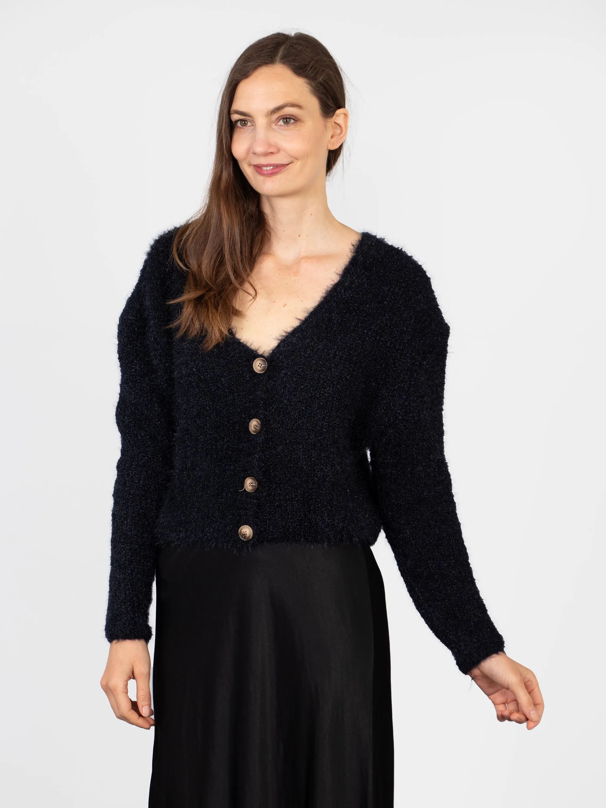 Effy Button Up Cardigan - Navy Blue