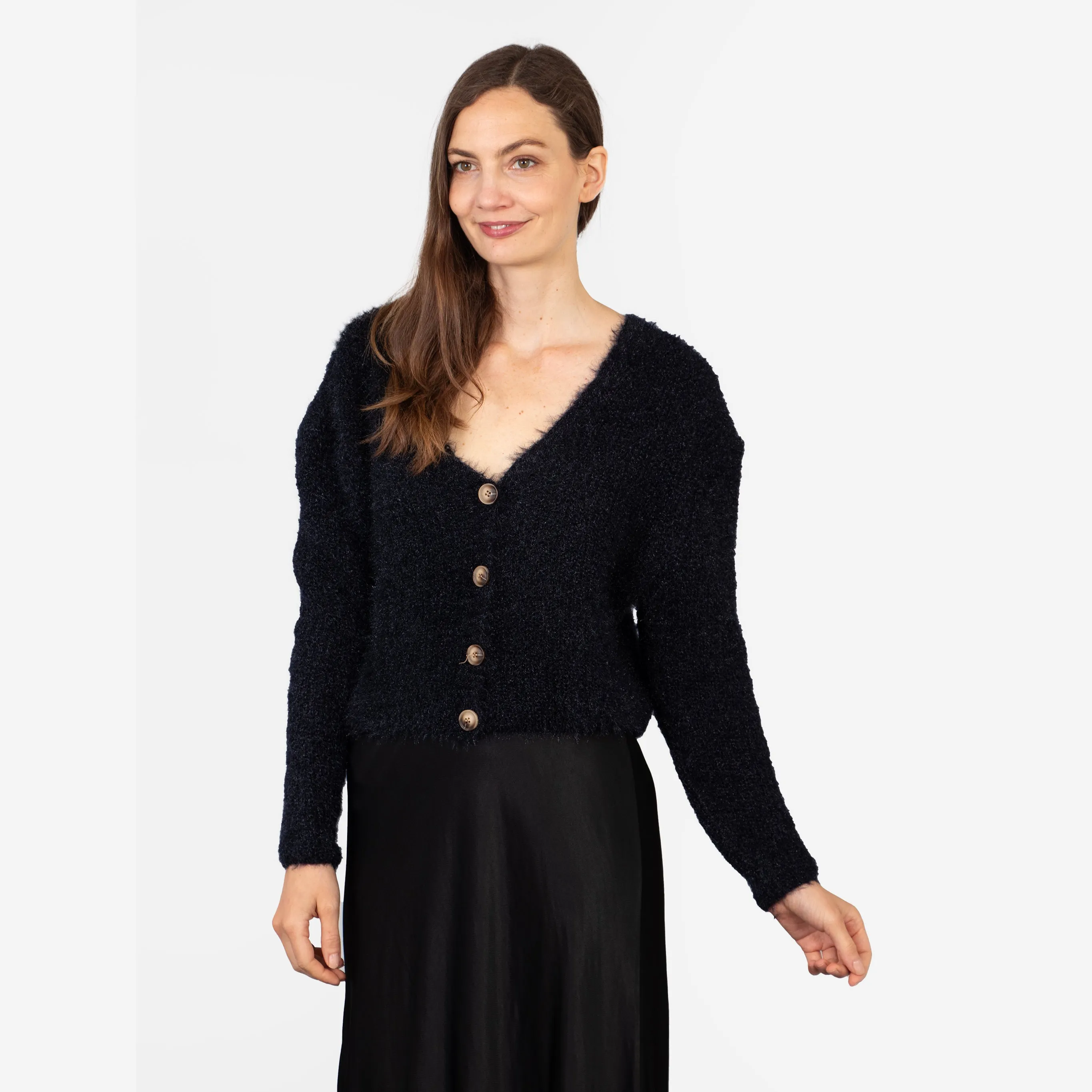 Effy Button Up Cardigan - Navy Blue
