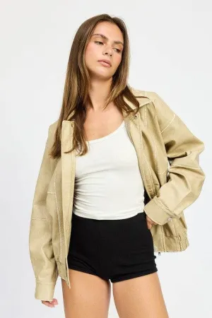 Emory Park Vintage Pu Oversized Bomber Jacket