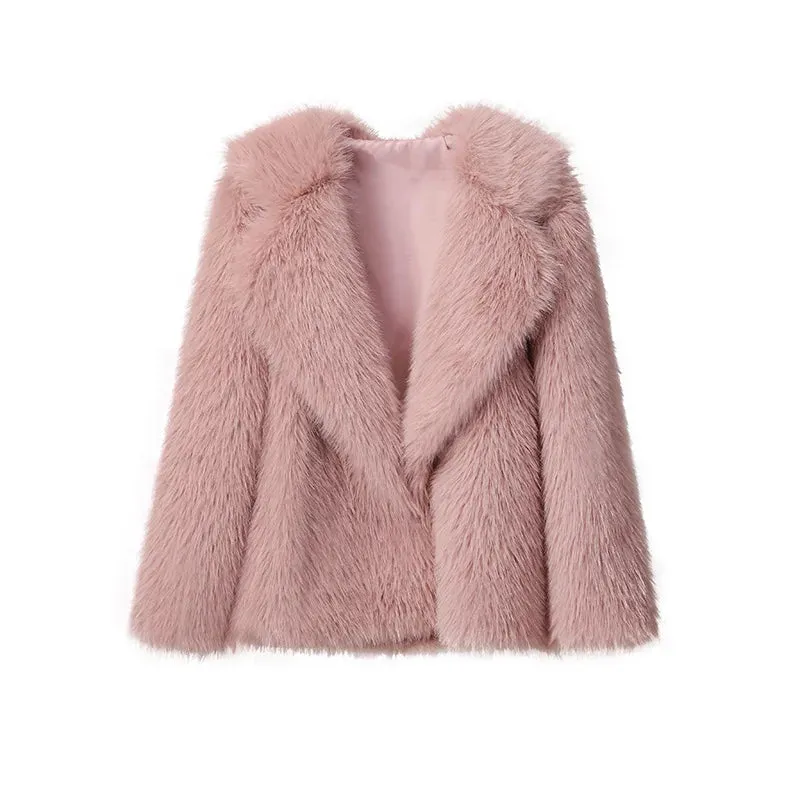 Fur Turndown Collar Long Sleeve Short Coat
