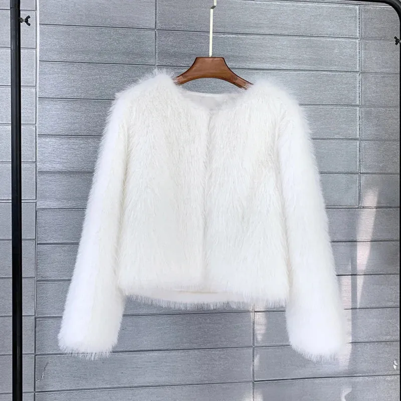 Fur Turndown Collar Long Sleeve Short Coat