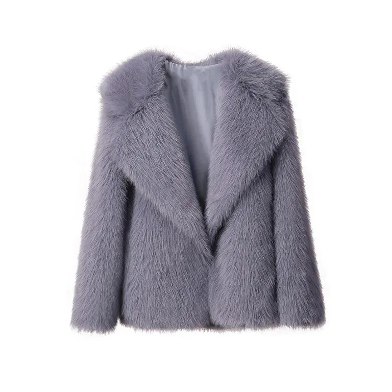 Fur Turndown Collar Long Sleeve Short Coat