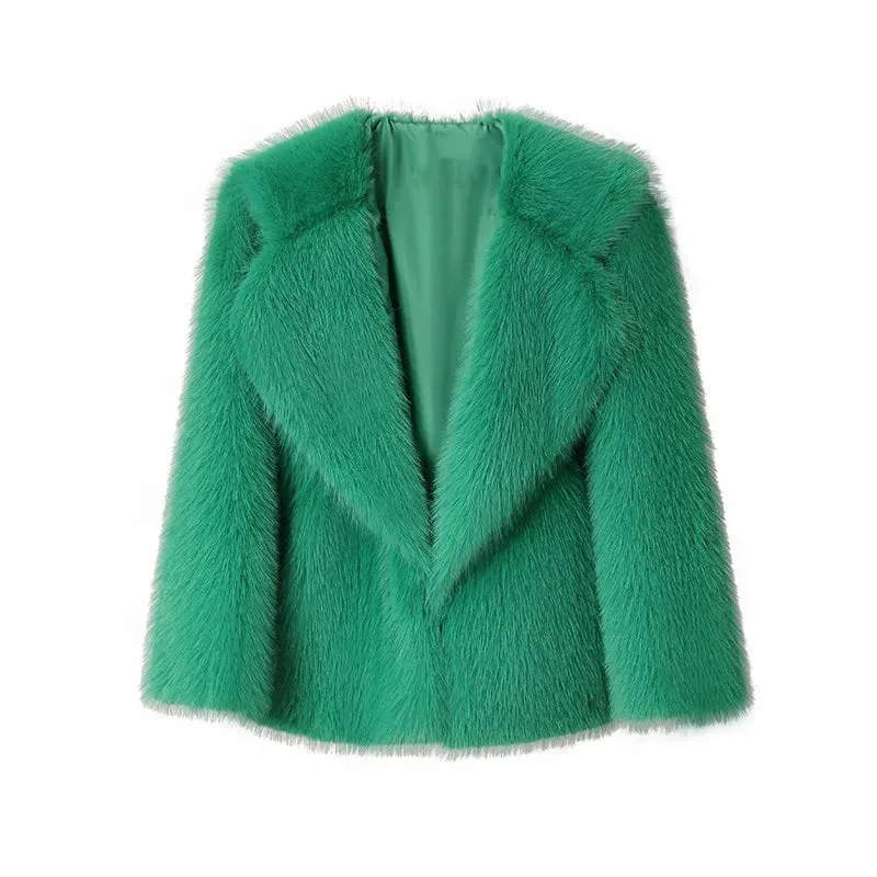 Fur Turndown Collar Long Sleeve Short Coat