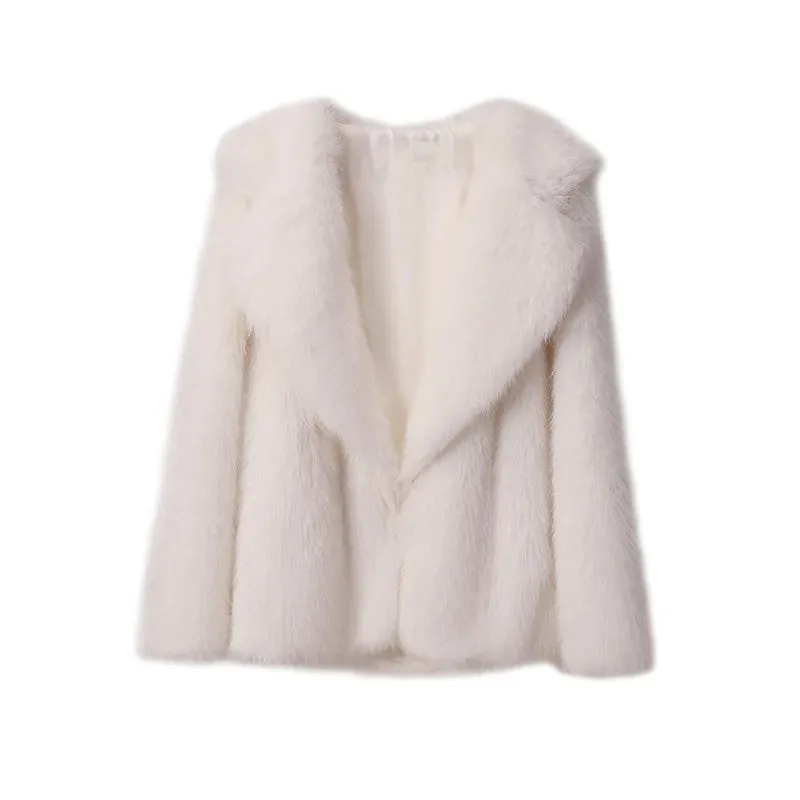 Fur Turndown Collar Long Sleeve Short Coat