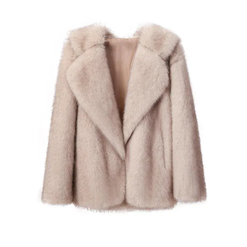 Fur Turndown Collar Long Sleeve Short Coat