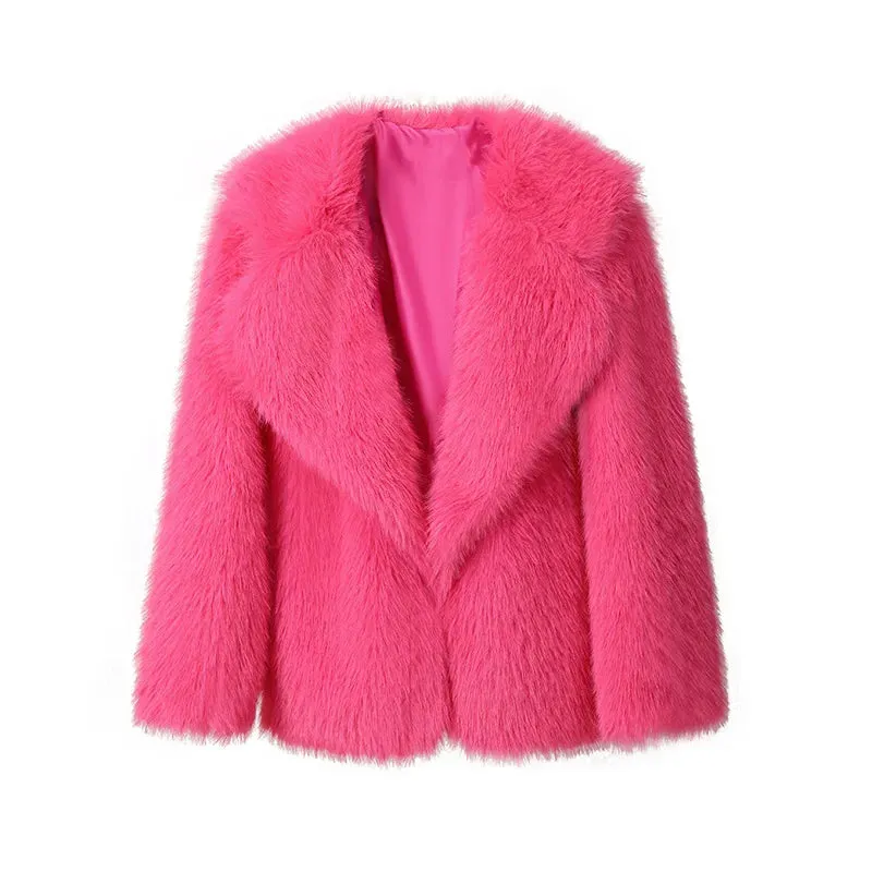 Fur Turndown Collar Long Sleeve Short Coat