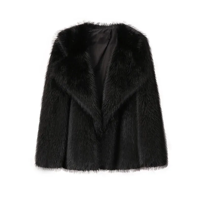 Fur Turndown Collar Long Sleeve Short Coat