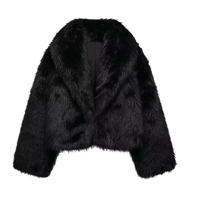 Fur Turndown Collar Long Sleeve Short Coat
