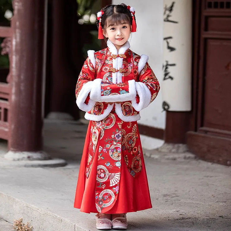 Girl's Wadded Hanfu Traditional Chinese New Year Costume