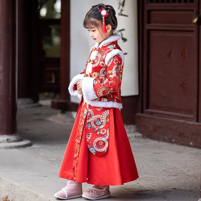 Girl's Wadded Hanfu Traditional Chinese New Year Costume