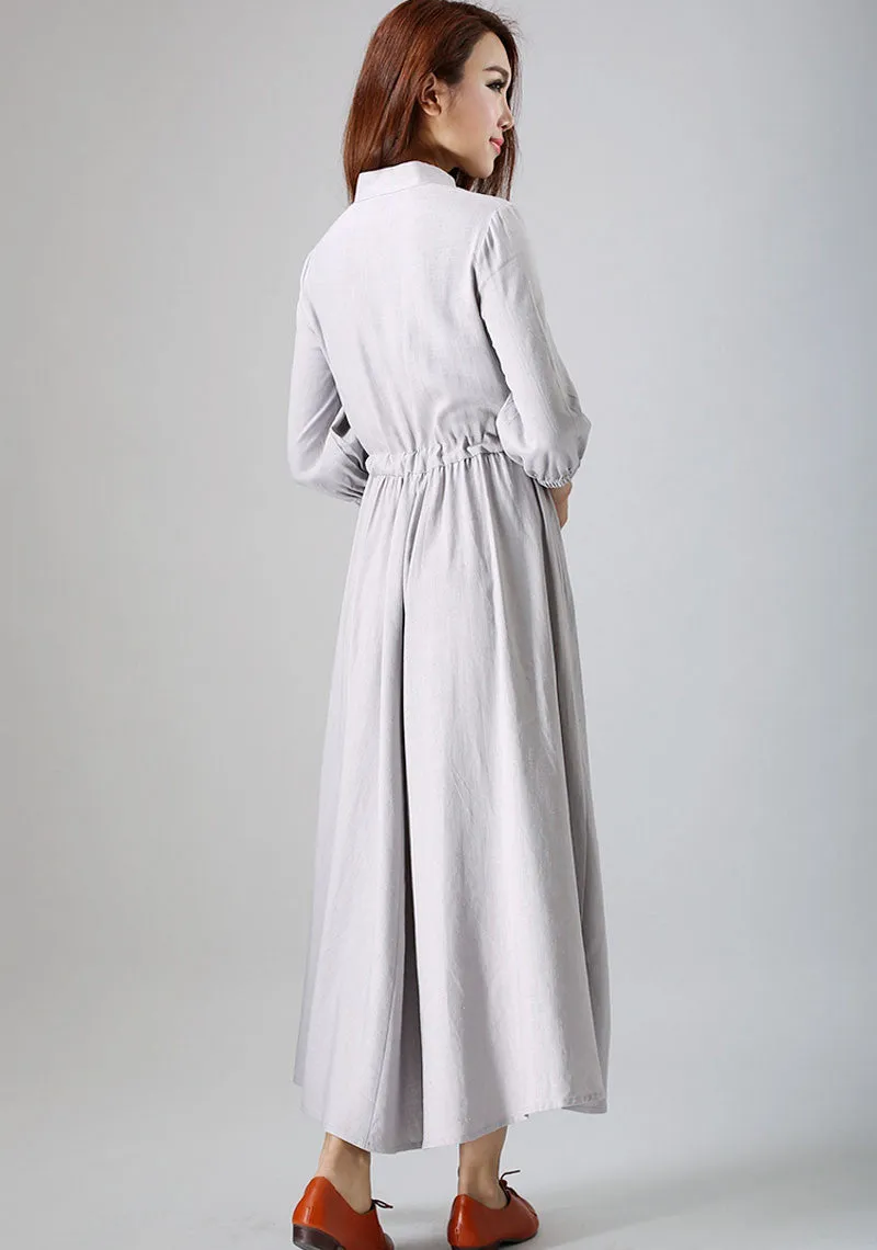 Grey linen swing shirt dress, vintage inspired retro dress 0785#