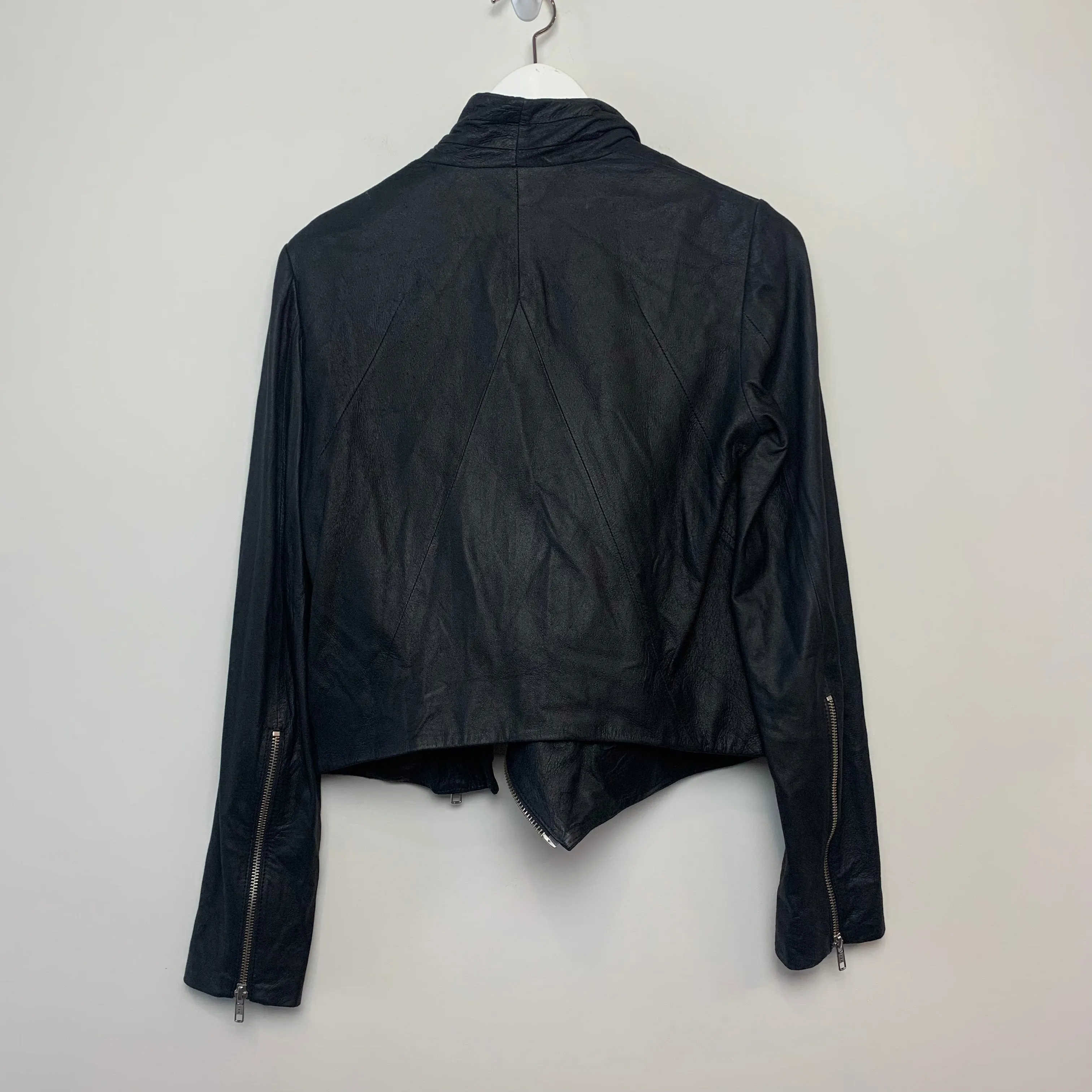Helmut Lang Black Lamb Leather Biker Jacket Moto Zip Front Small