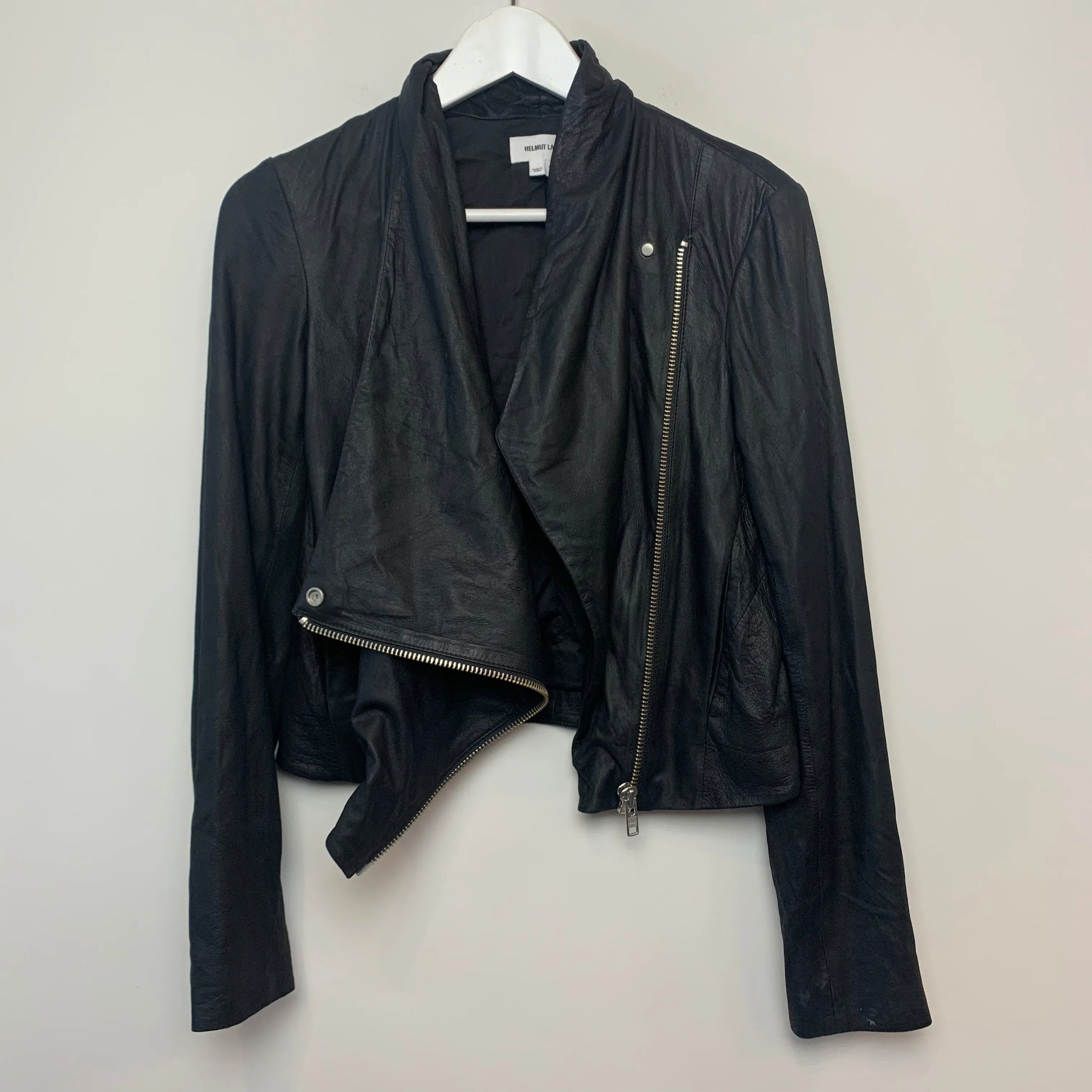 Helmut Lang Black Lamb Leather Biker Jacket Moto Zip Front Small