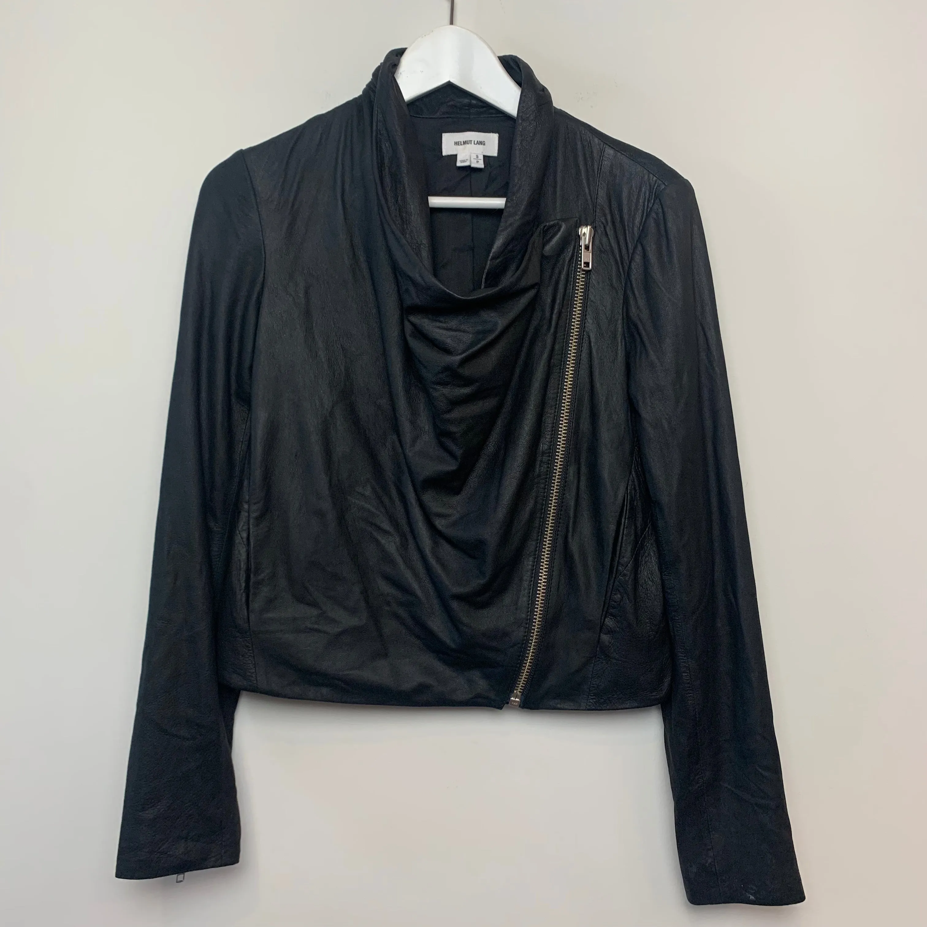 Helmut Lang Black Lamb Leather Biker Jacket Moto Zip Front Small