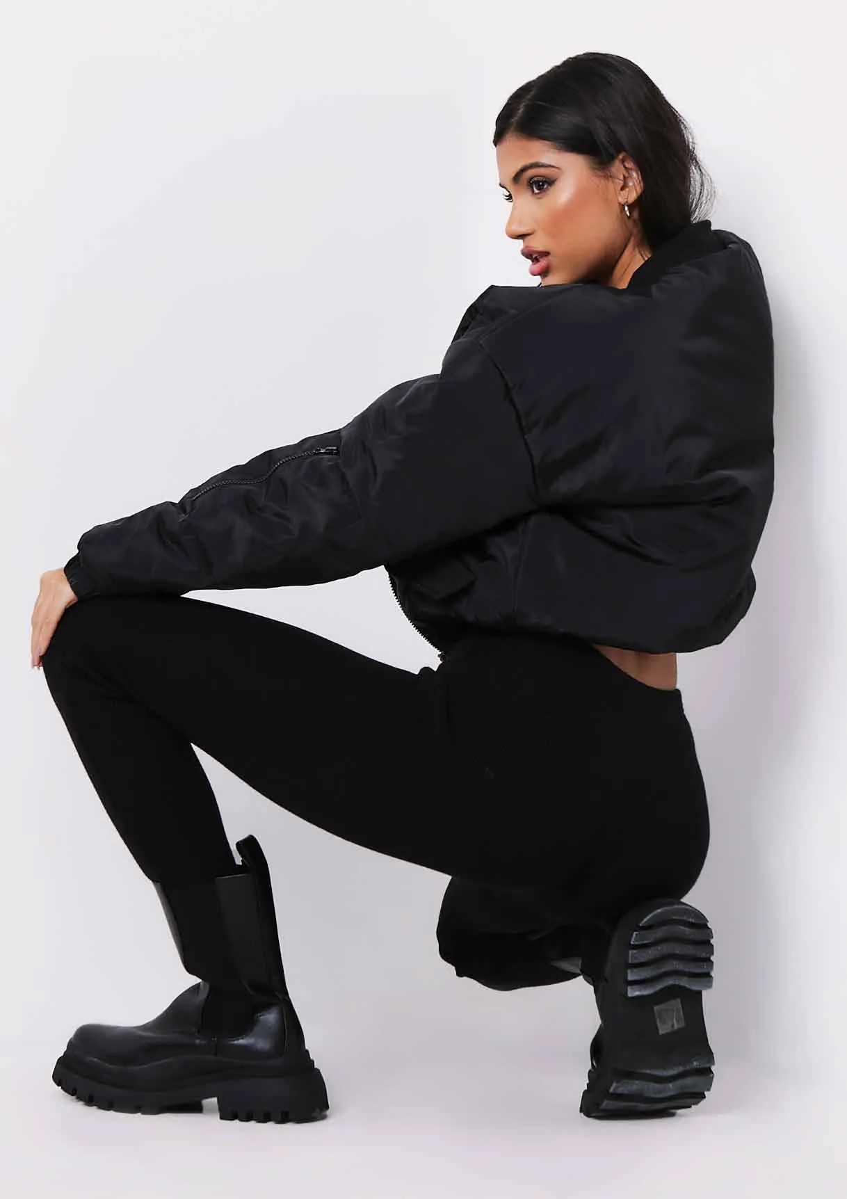 Josie Black Cropped Bomber Coat