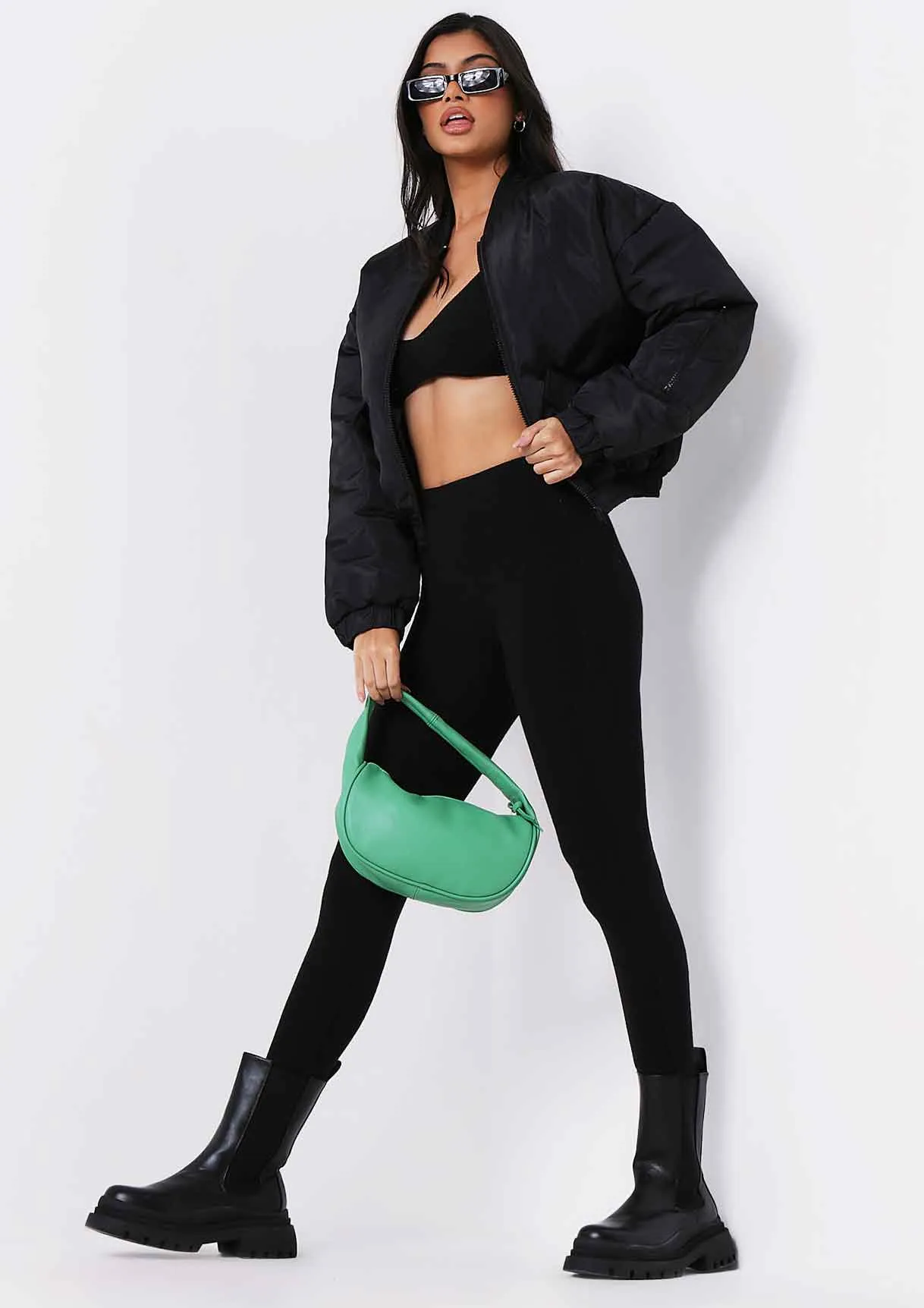 Josie Black Cropped Bomber Coat