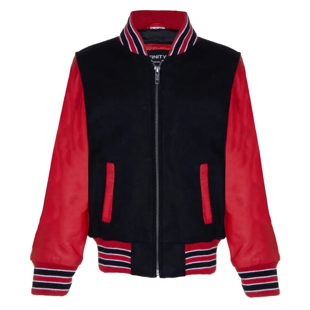 Kids Black Red Varsity Bomber Jacket