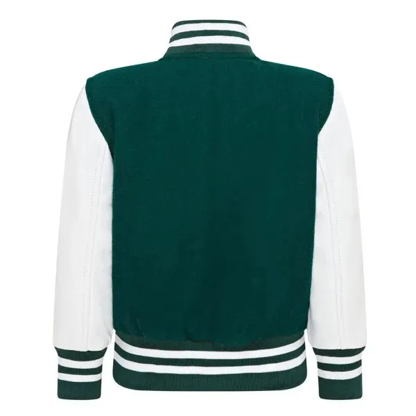 Kids Green White Varsity Bomber Jacket