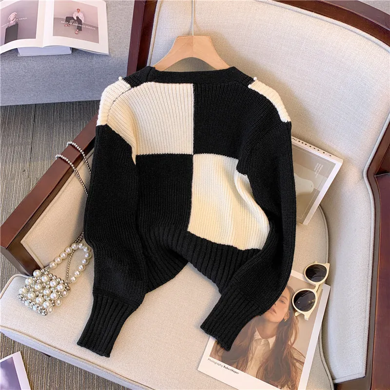 Lapel Color Blocking Thermal Cardigan