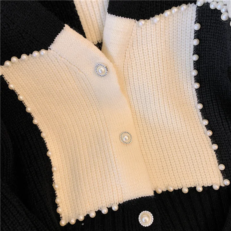 Lapel Color Blocking Thermal Cardigan