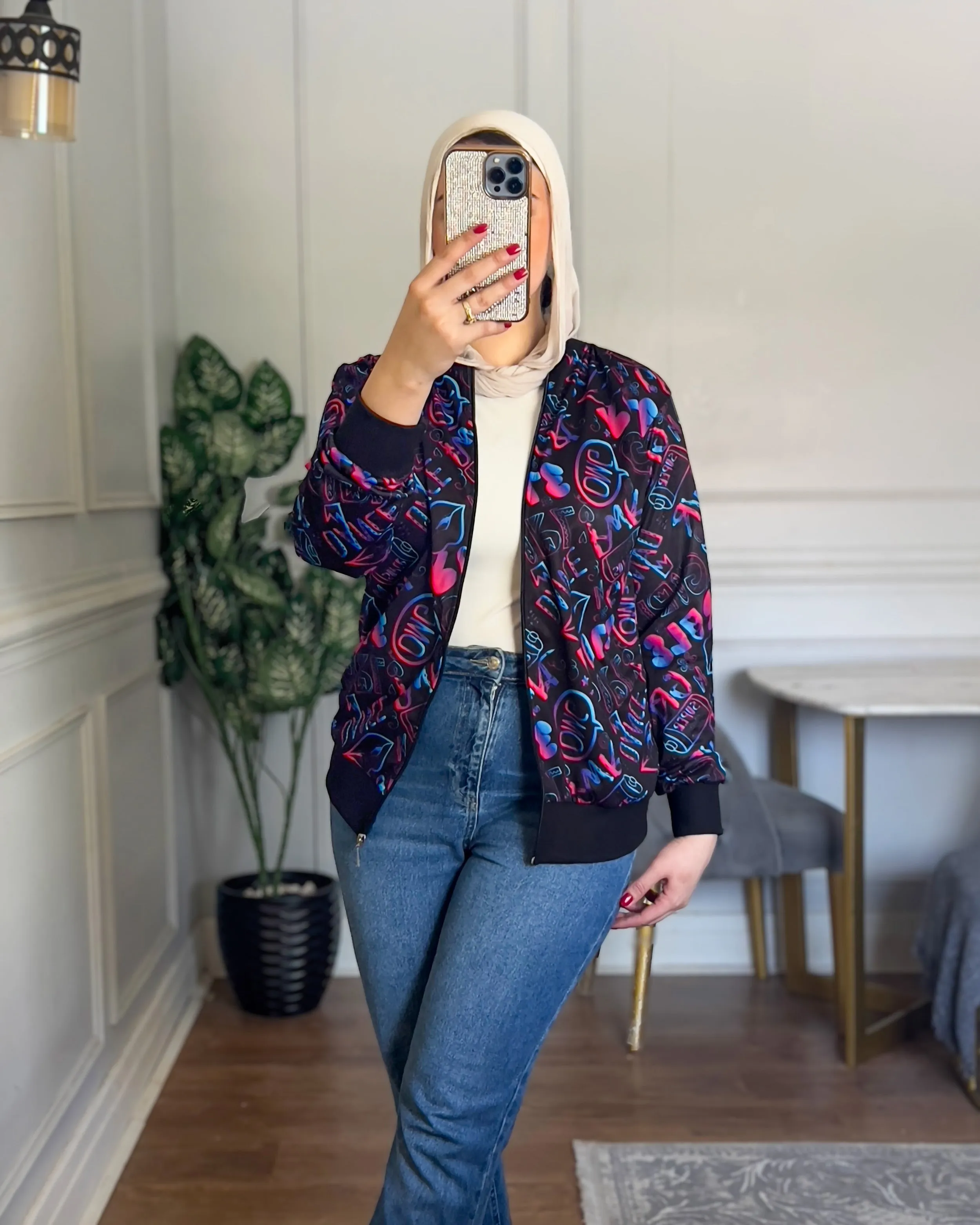 Letters Print Bomber Jacket