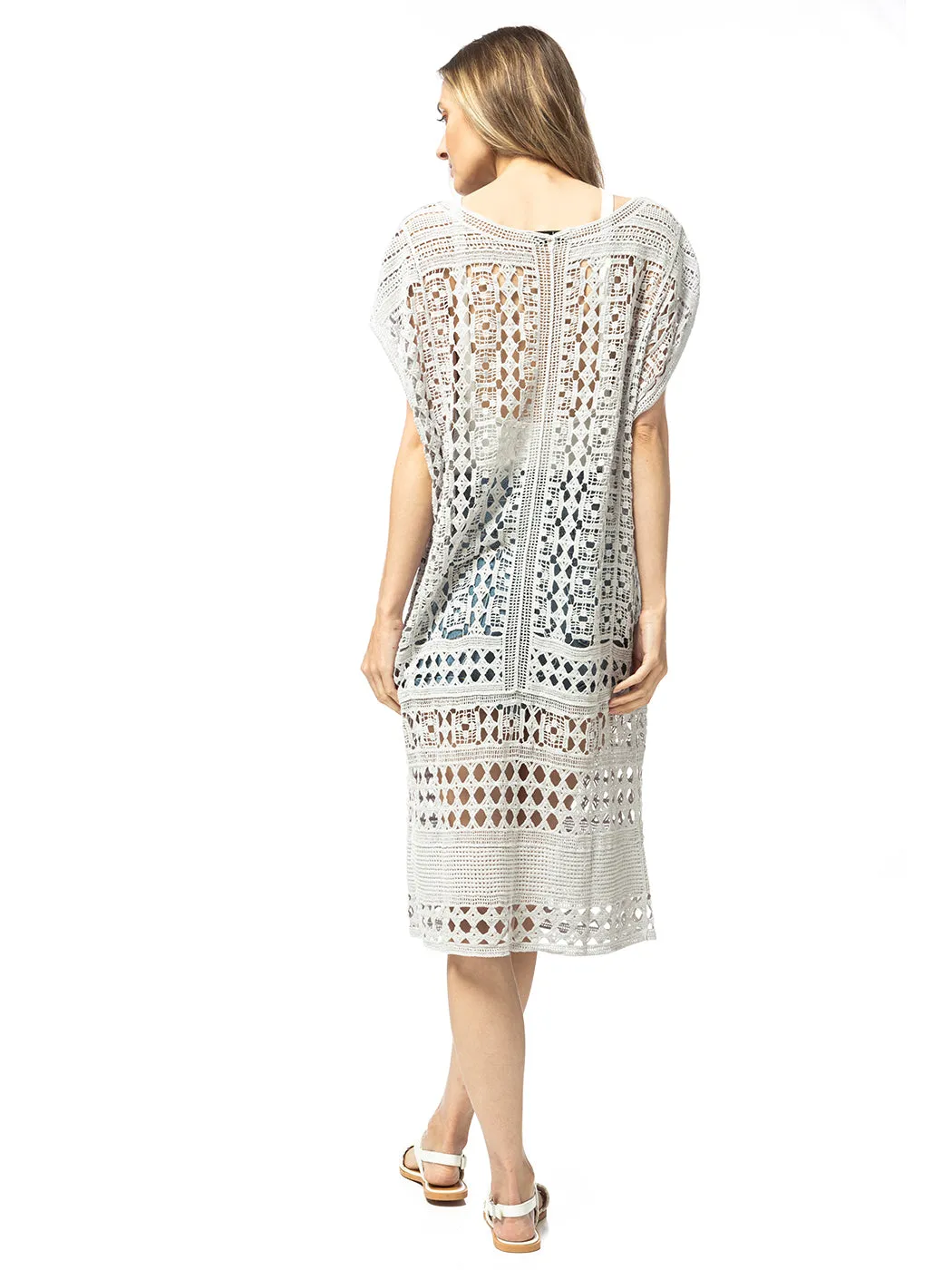 Long Short-Sleeve Crochet Knit Cardigan