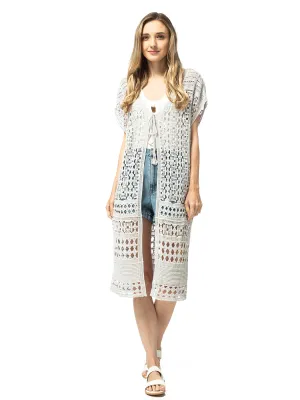 Long Short-Sleeve Crochet Knit Cardigan