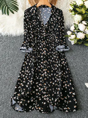 LUNE Casual Mid-Length Allover Print Shirt Dress