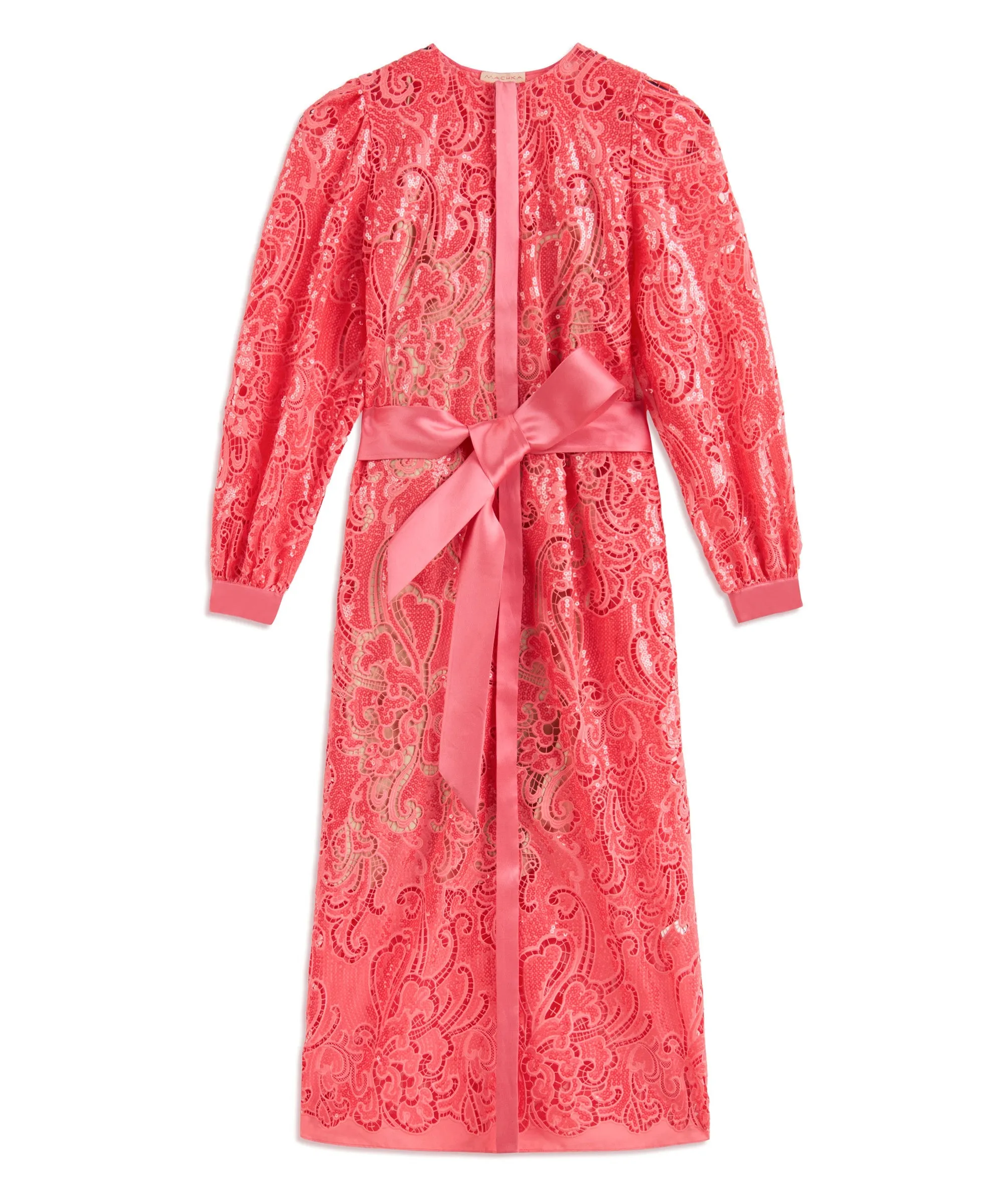 Machka Sequined Belted Dress Coral