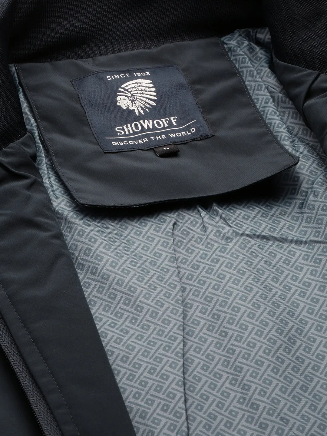 Men Navy Solid Casual Bomber Jackets